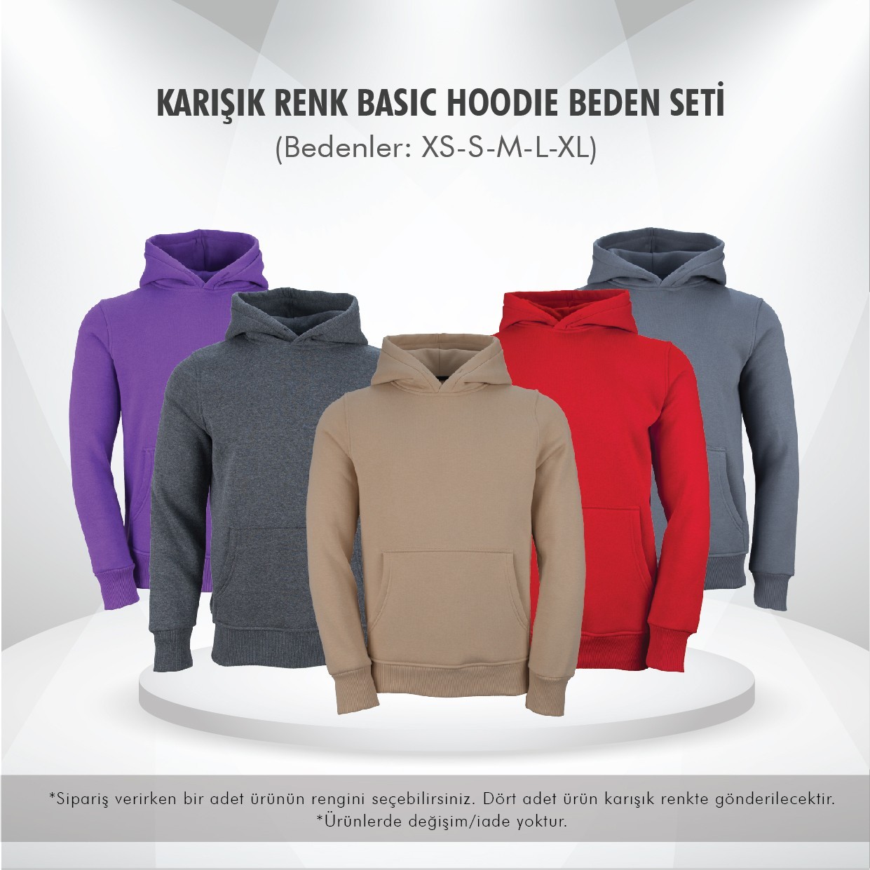 Karışık Renk Basic DEFOLU Hoodie Deneme Seti